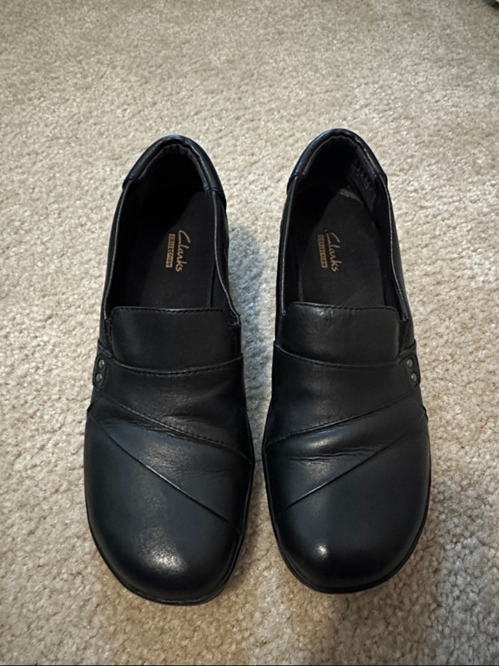 Clarks Black Leather Slip-On Loafers for Women